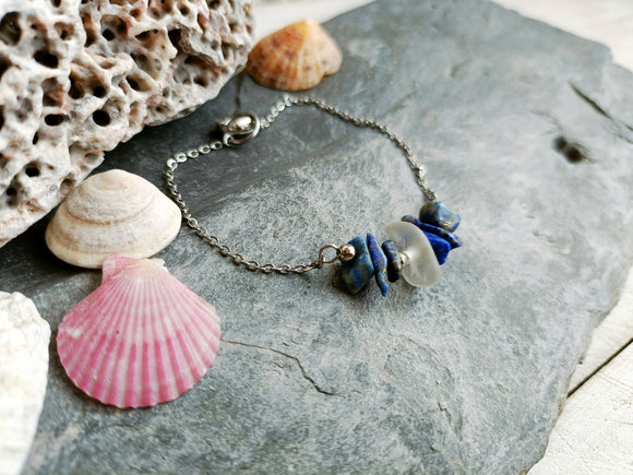 Sea Glass and Lapis Lazuli Bracelet